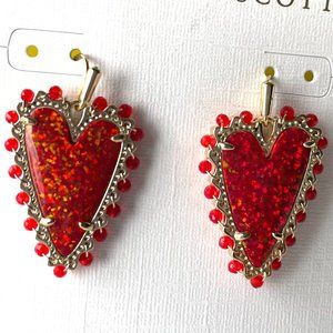 Kendra Scott | Gold Red Kyocera Opal Heart Earrings